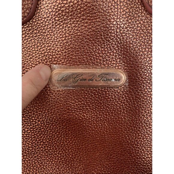 La Gioe di Toscana Dome Large Maroon Metallic Pebbled Leather 2-way bag EUC - Picture 4 of 16